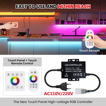 110V 220V Dual Control LED Controller Dotykové Diaľkové Ovládanie + Touch Panel RGB ovládač pre 10 mm PCB RGB 5050 Neónové Svetlo Pásy