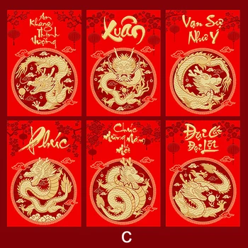 6Pcs/Set Čínsky Nový Rok Červené Obálky Tradičné Cartoon Papierové Peniaze Pakety Štýl Obálky Tvorivé Dragon Rok Darčeky