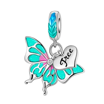 925 Sterling Silver Zadarmo Butterfly Srdce Farebné Prívesok Charm Fit Pôvodné Pandora Prívesky Náramky Ženy DIY Šperky Darček