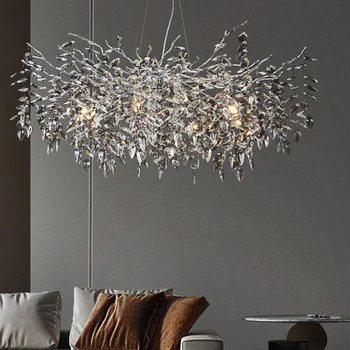 Autor Crystal Chrome Luster Striebro Zlato Závesné Svetlo Luxusné Villa Obývacia Jedáleň Lampa Strom Pobočky Lustre, LED