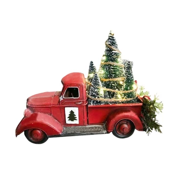 Dom Živice Truck Kvetináč Osvetlené Dekorácie Červený Kamión S Mini Vianočný Stromček