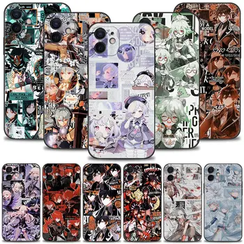 Genshin Vplyv Anime Telefón puzdro Pre iPhone 15 14 13 12 11 Pro Max XS Max XR X 7 8 Plus 12 Mini Čierny Silikónový Kryt