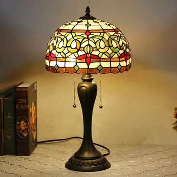 LongHuiJing 12Inch Retro Wisteria vitráže Tienidlo Tiffany Stolové Lampy, Spálňa Svetlo Lampy