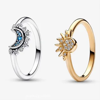 Luxusné Kvalitné Šperky Pár Krúžky Celestial Blue Šumivé Mesiac, Slnko Krúžok pre Ženy Stohovateľné Prst Kapela Zapojenie Šperky