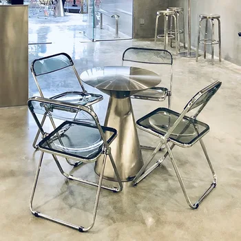M86 doplnky, priemyselné štýl stôl a stoličky z nehrdzavejúcej ocele okrúhleho stola transparentné skladacie akryl stoličky internet celebrity coffe