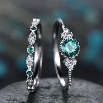Medi Á Biela Emerald Zirkón Krúžok Dva-Kus Pre Ženy Módny Trend Zliatiny Prst Prsteň Žena Strany Zapojenie Šperky