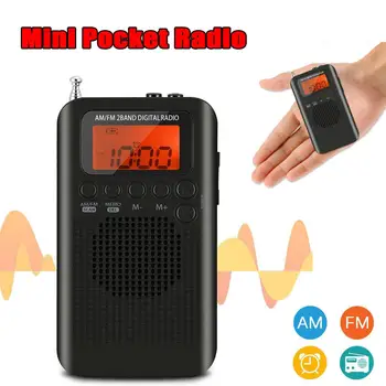 Mini Pocket Prenosné Rádio AM, FM Rádio Prijímač, Reproduktor W/3,5 mm Slúchadlá LCD Displej