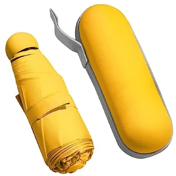 Mini Travel Slnko a Dáždnik, Malý Kompaktný Skladací Dáždnik, Odolný proti UV ľiareniu a Ľahký Dáždnik - Žltá