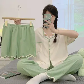 Nastaviť Žena 3 Ks dámske Pyžamo Domáce Oblečenie Roztomilý kórejský Nastavenie Nightgowns Womans Oblečenie Sexy Pijama Nightwears pre Dámy