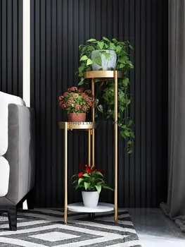 Nordic Železa Poschodí Kvetina Stand Zlaté Jednoduchá Obývacia Izba Moderný Krytý Bonsai Dekorácie Rack Zelený Kôpor Multi-layer Rack