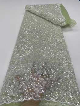 Perlové Čipky Textílie 2023 Pre Svadobné Šaty francúzsky Sequined Tylu Oka Luxusné Ťažké Ručné Krištáľové Perly, Červená Dubaj Svadobné 5Yards