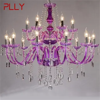 PLLY Európsky Štýl Luster LED Crystal Prívesok Purpurovej Luxusné Sviečka Svetlá, Svietidlá pre Domácnosti Hotel Hala