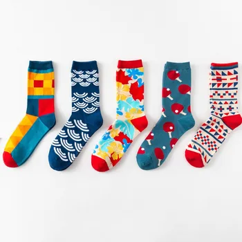 Ponožky Bavlna Britský Štýl Osobné Kvet Blok Tlačiť IN Trend Všestranný Umenie Hip Hop Športové pánske Ženy V Trubice Ponožky N203