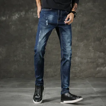 Pánske nové pánske džínsy slim nohavice módne značky, úsek príliv džínsy Prietok kórejský jesenné a zimné nohavice