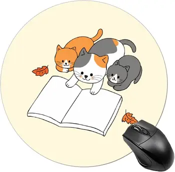 Roztomilý Kolo Myši, Podložky Mačky Čítania Knihy Rodina Pracovných Herné Kruhu Myš Podložka pre Notebook, Počítač PC (7.8x7.8x0.08Inch)