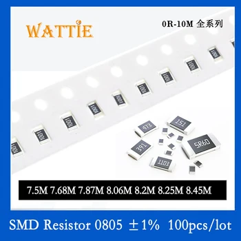 SMD Rezistora 0805 1% 7.5 M 7.68 M 7.87 M 8.06 M 8.2 M 8.25 M 8.45 M 100KS/veľa čip odpory 1/8W 2.0 mm*1,2 mm