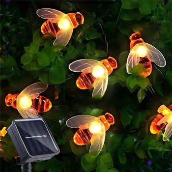 Solárny Garland LED Reťazec Bee Svietidlá IP65 Nepremokavé Vonkajšie Záhradné Solárne Osvetlenie, Dekorácie Žiarovka Retro Dovolenku Garland