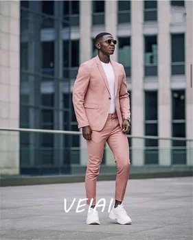 Street Style Prašnom Ružová Muži Obleky 2 Kusy Sako Stanovuje Formálne Kabát Nohavice Dizajn Obleky na Mieru Človeka, Blejzre, Nohavice s