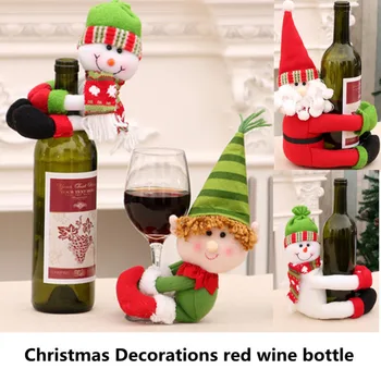 Vianočné Ozdoby Fľaša Červeného Vína Kryt Santa Snehuliak Podržte Víno Nastaviť Fľaša Šampanského Nastaviť Bar Reštaurácia Dekorácie