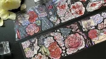 Vintage Gotickom Štýle Ruže Kvetinový Washi PET Pásky pre Kartu Robiť Dekorácie DIY Scrapbooking Plán Nálepky
